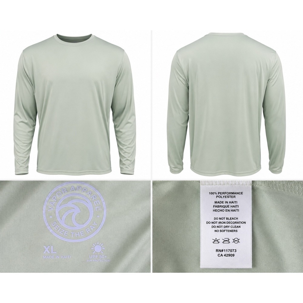 Vapor Apparel UPF 50+ Performance Long Sleeve Shirt Men XL Green Fishing Outdoor